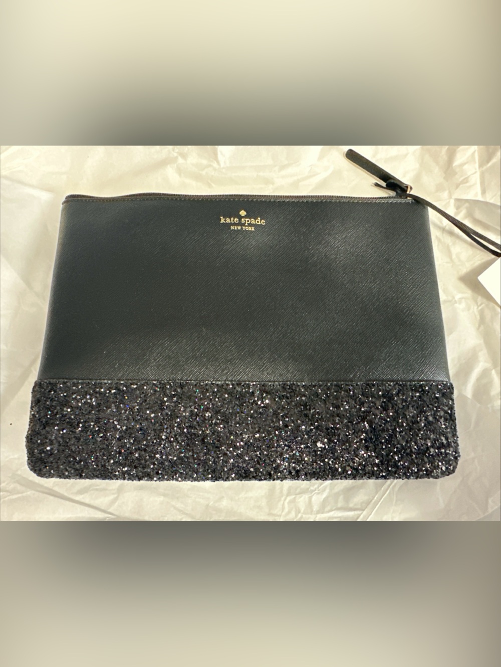 kate spade Black Glitter-Trim Wristlet Clutch